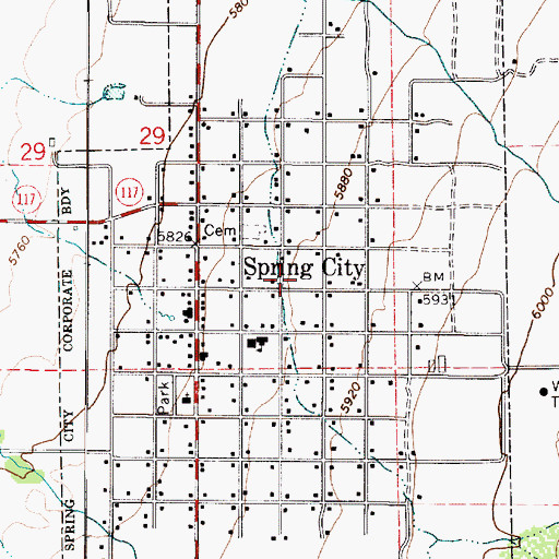 Topographic Map of City of Spring City, UT