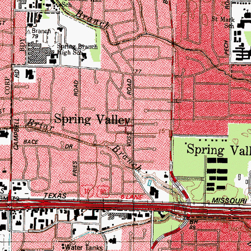 Topographic Map of City of Spring Valley Village, TX