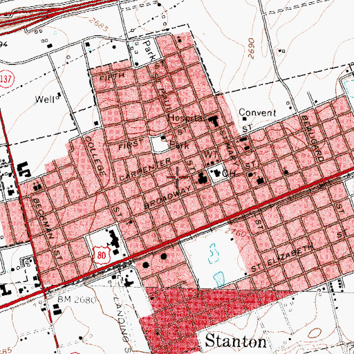 Topographic Map of City of Stanton, TX