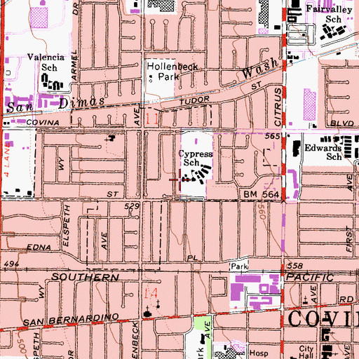 Topographic Map of Cypress Elementary School, CA