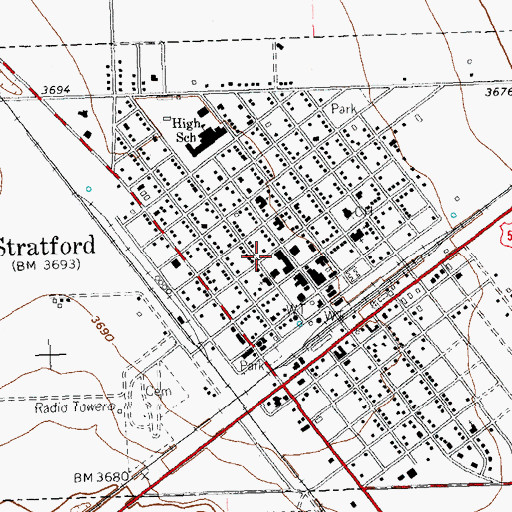 Topographic Map of City of Stratford, TX