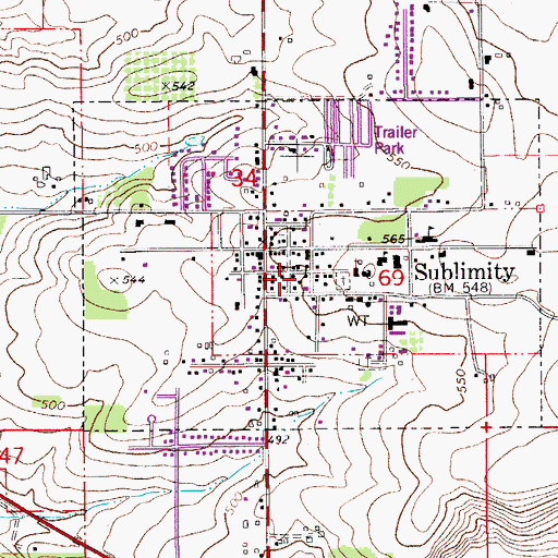 Topographic Map of City of Sublimity, OR