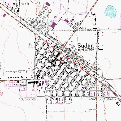 Topographic Map of City of Sudan, TX
