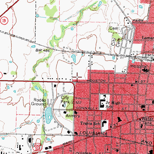 Topographic Map of City of Sulphur Springs, TX