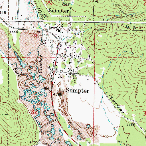 Topographic Map of City of Sumpter, OR