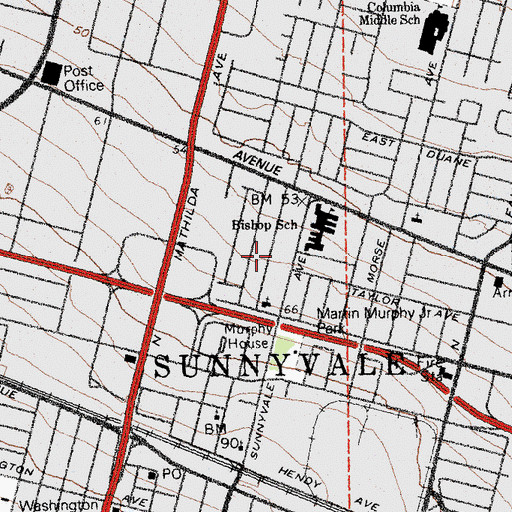 Topographic Map of City of Sunnyvale, CA