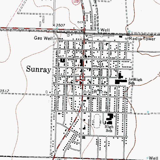 Topographic Map of City of Sunray, TX