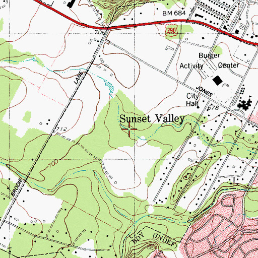 Topographic Map of City of Sunset Valley, TX