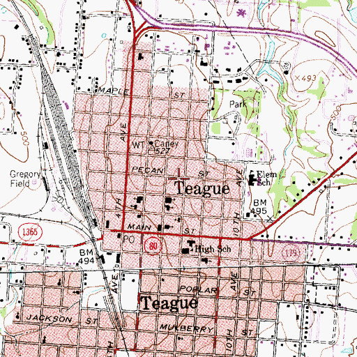 Topographic Map of City of Teague, TX