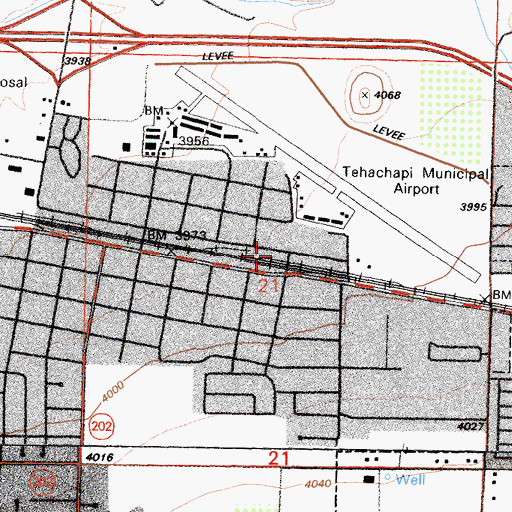 Topographic Map of City of Tehachapi, CA