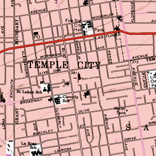 Topographic Map of City of Temple City, CA