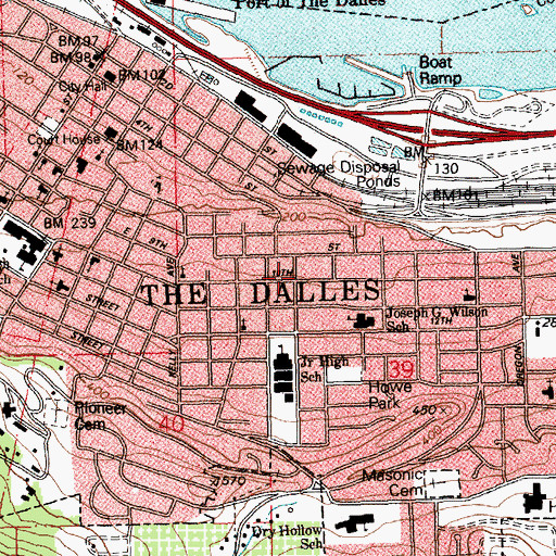 Topographic Map of City of The Dalles, OR