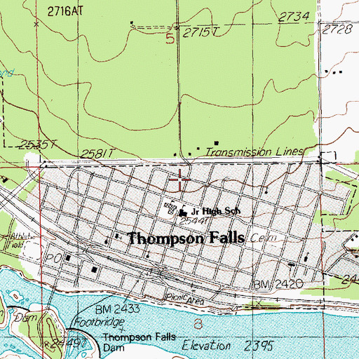 Topographic Map of City of Thompson Falls, MT