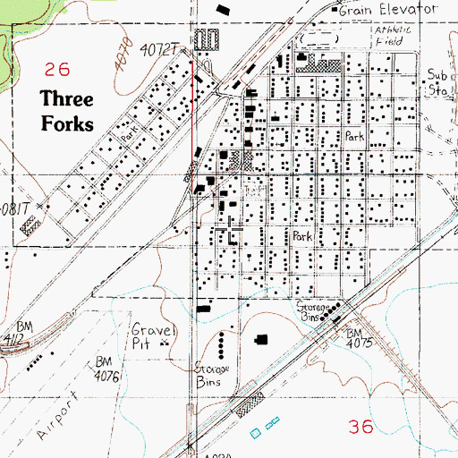 Topographic Map of City of Three Forks, MT