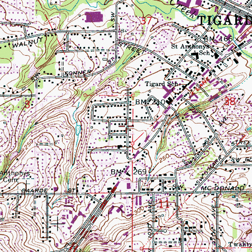 Topographic Map of City of Tigard, OR