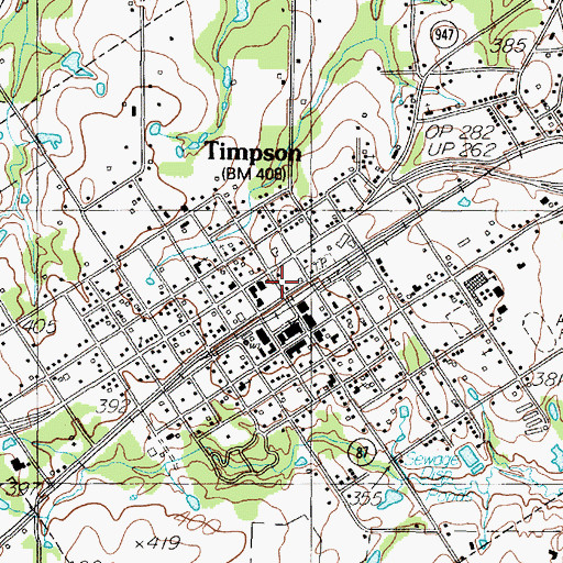 Topographic Map of City of Timpson, TX