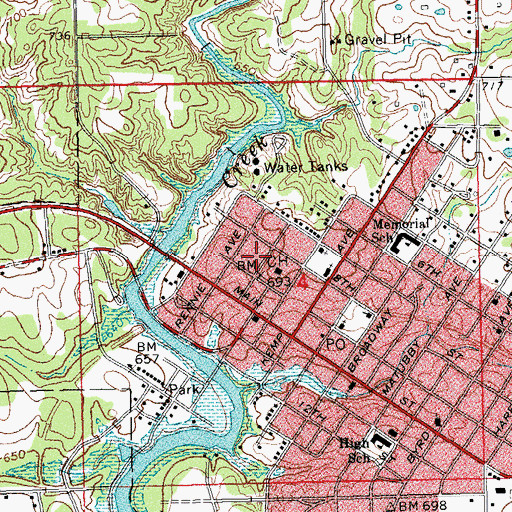 Topographic Map of City of Tishomingo, OK