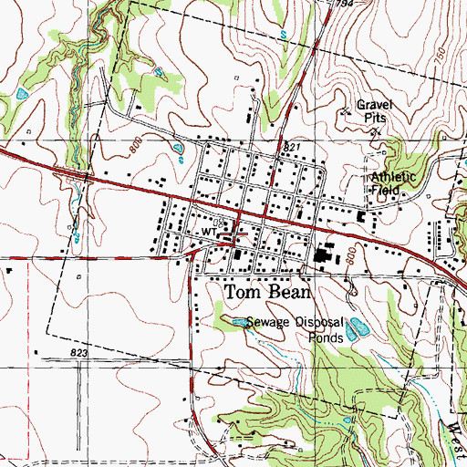 Topographic Map of City of Tom Bean, TX