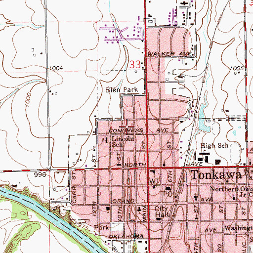 Topographic Map of City of Tonkawa, OK