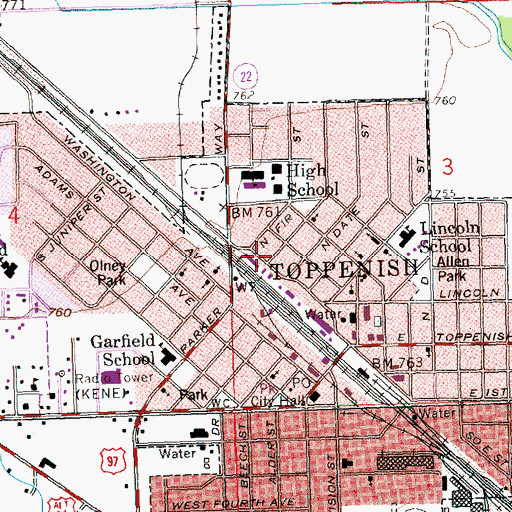 Topographic Map of City of Toppenish, WA