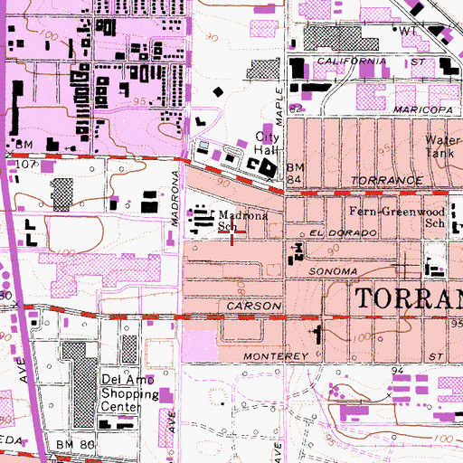 Topographic Map of City of Torrance, CA