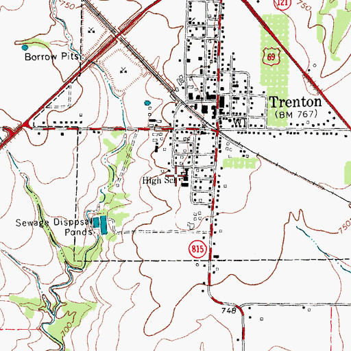 Topographic Map of City of Trenton, TX