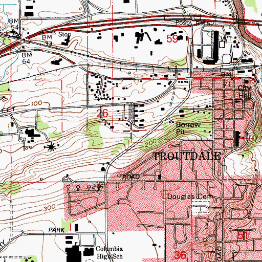 Topographic Map of City of Troutdale, OR