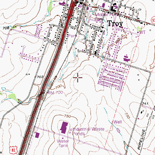 Topographic Map of City of Troy, TX