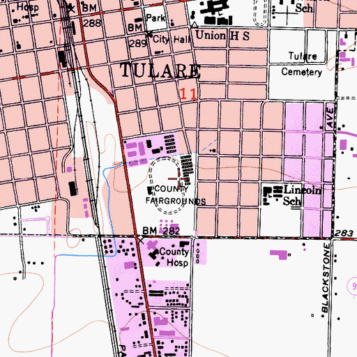 Topographic Map of City of Tulare, CA