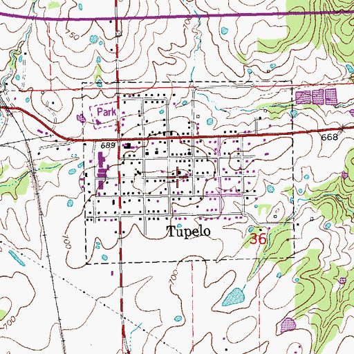Topographic Map of City of Tupelo, OK