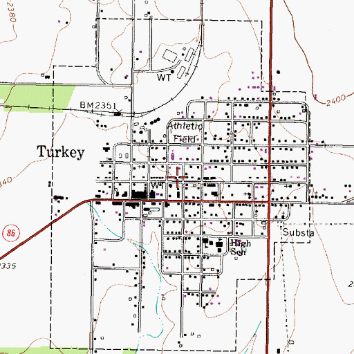 Topographic Map of City of Turkey, TX
