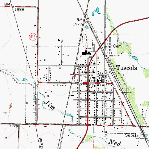 Topographic Map of City of Tuscola, TX