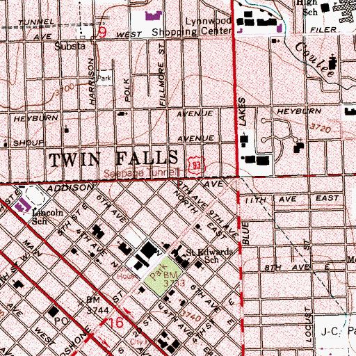 Topographic Map of City of Twin Falls, ID