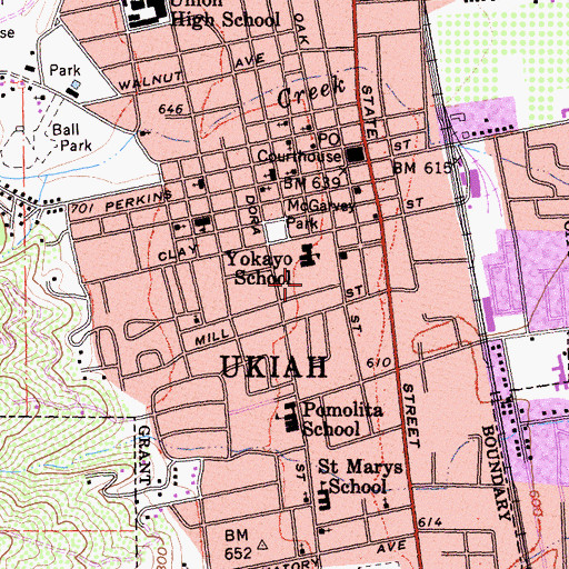 Topographic Map of City of Ukiah, CA
