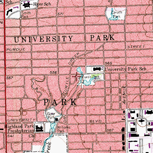 Topographic Map of City of University Park, TX