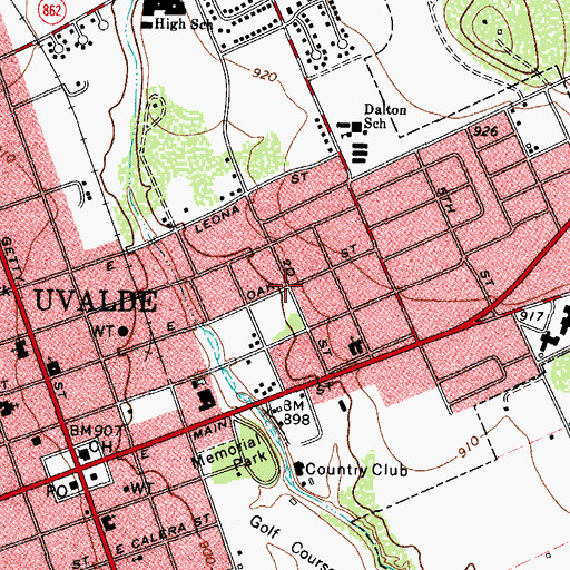 Topographic Map of City of Uvalde, TX