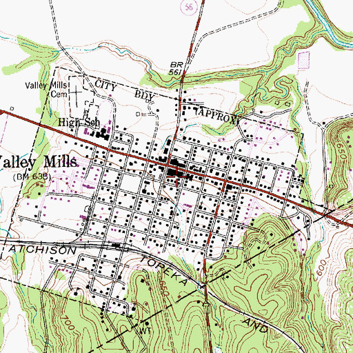 Topographic Map of City of Valley Mills, TX