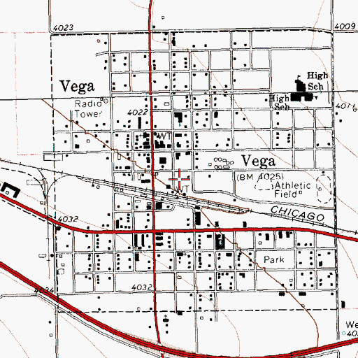 Topographic Map of City of Vega, TX