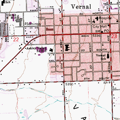 Topographic Map of City of Vernal, UT