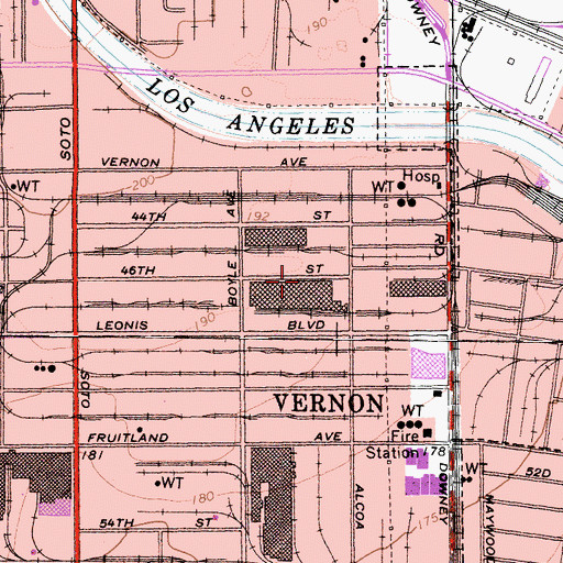 Topographic Map of City of Vernon, CA