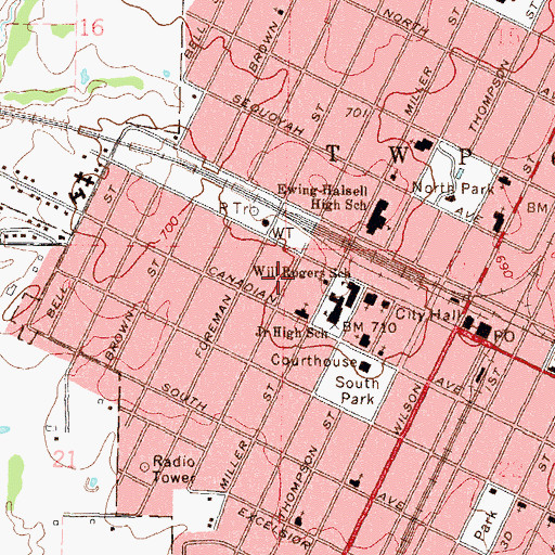 Topographic Map of City of Vinita, OK