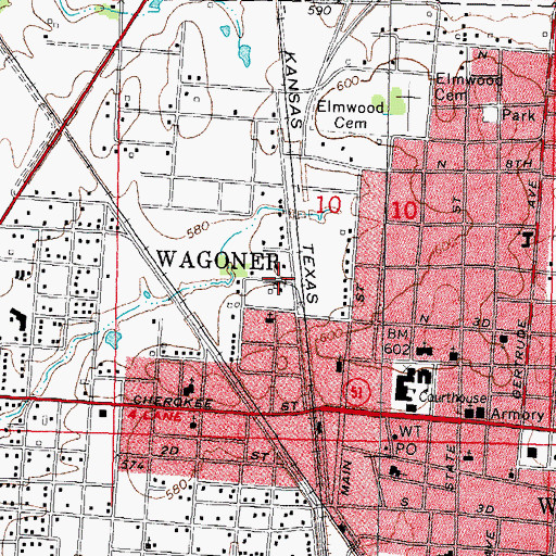 Topographic Map of City of Wagoner, OK