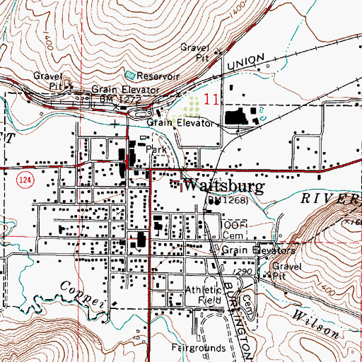 Topographic Map of City of Waitsburg, WA