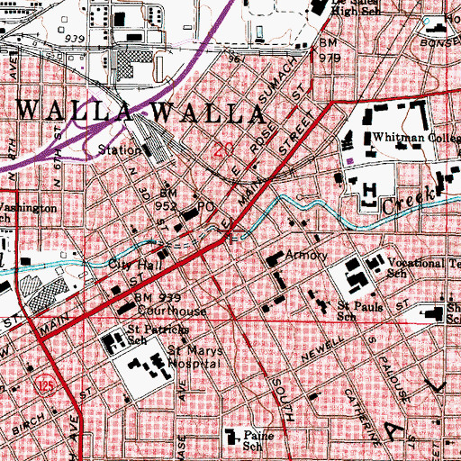 Topographic Map of City of Walla Walla, WA
