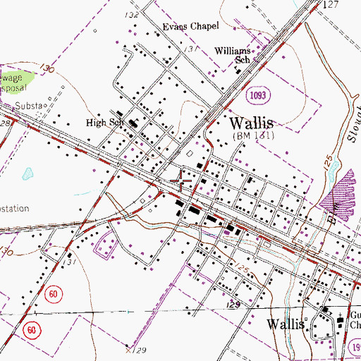 Topographic Map of City of Wallis, TX