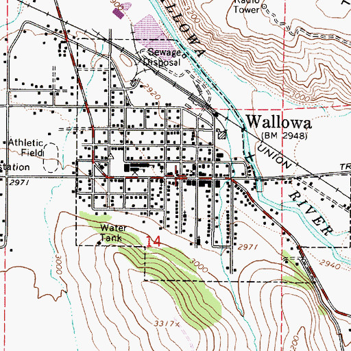 Topographic Map of City of Wallowa, OR