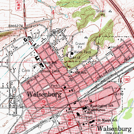 Topographic Map of City of Walsenburg, CO