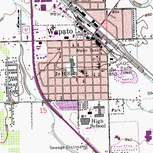 Topographic Map of City of Wapato, WA
