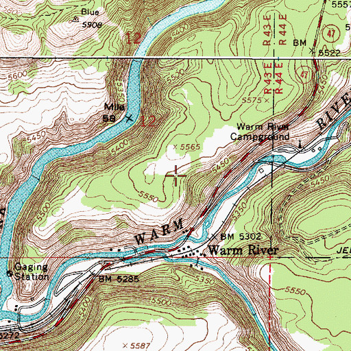 Topographic Map of City of Warm River, ID