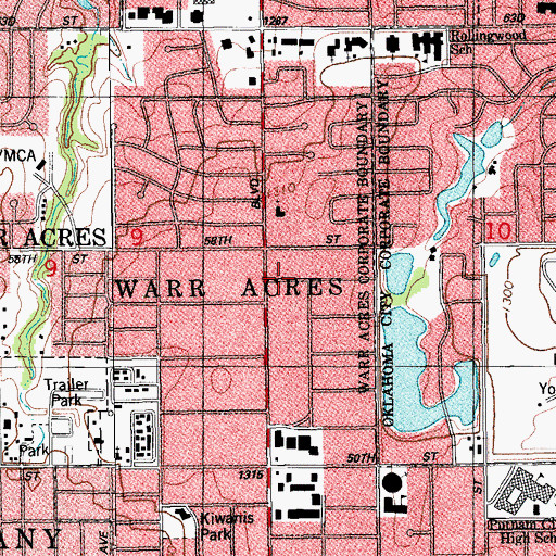 Topographic Map of City of Warr Acres, OK